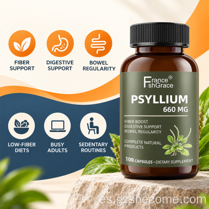 Cápsulas de cáscara de psyllium Shecome para la salud digestiva